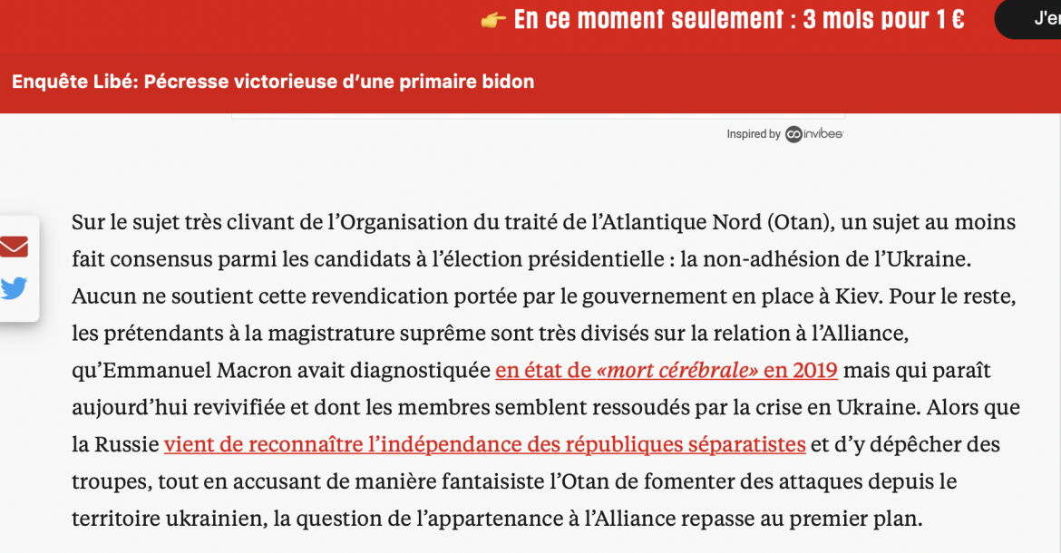 Ce que nous n’écrirons jamais, sans certitudes : ce que Libération écrit à propos de la présence de l’OTAN en Ukraine