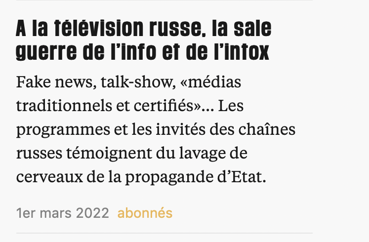 Pour la rédaction de « Libé », les médias russes font de la propagande (fausses informations), alors que les médias occidentaux, dont Libération, donnent seulement de vraies informations